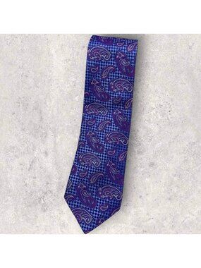 PRINCIPE Silk Tie ITALY XL Navy Blue Purple Paisley W:3.4" EUC